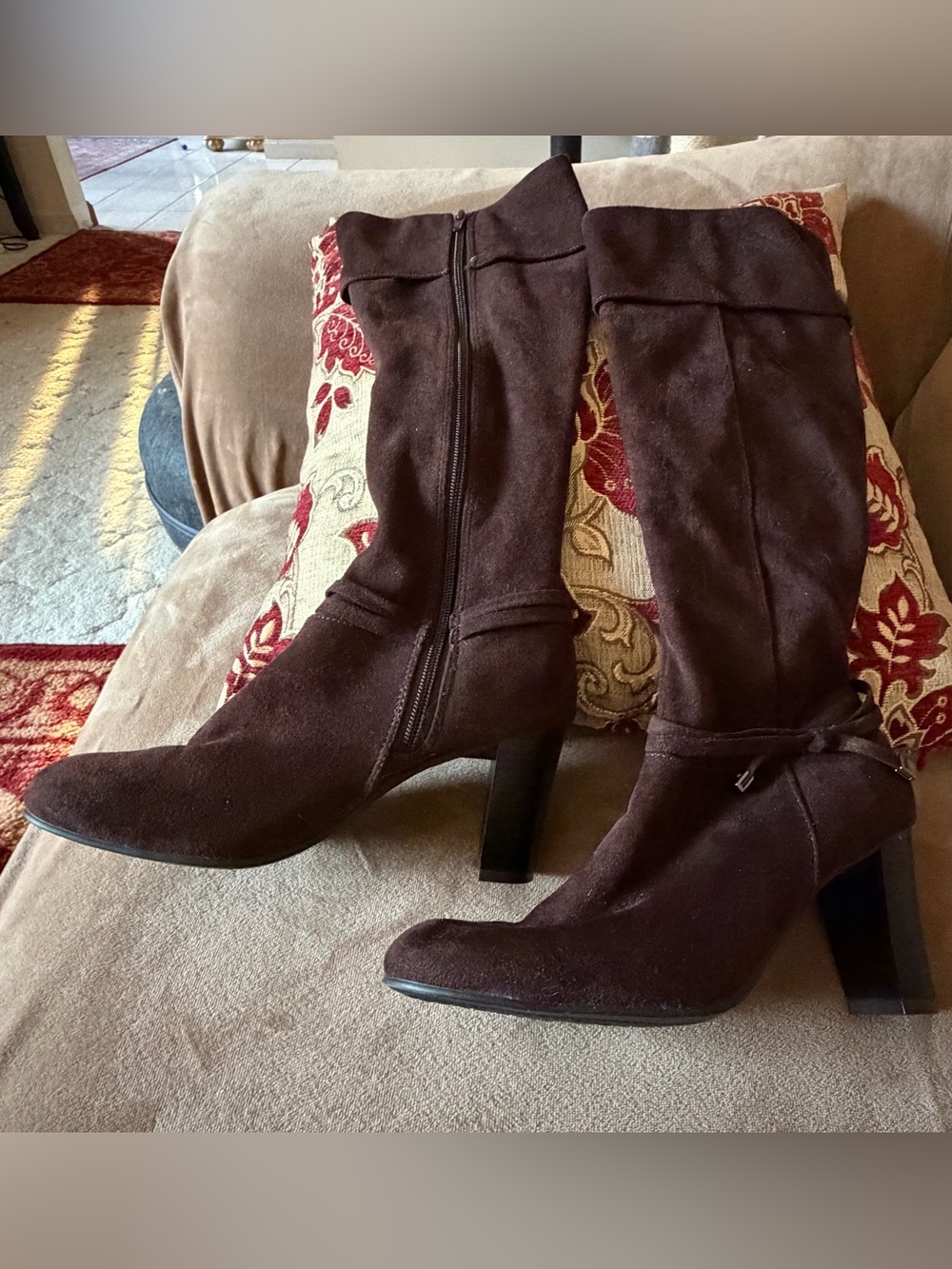 3/$12 Predictions Brown Faux Suede Heeled Boots